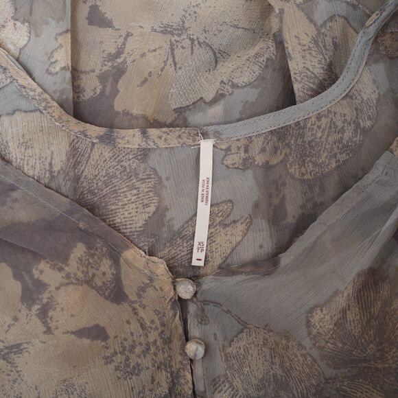 Free People Floral Printed Top Ruffle Sheer Long Sleeve High Low XS NEW 281366 - Picture 5 of 5